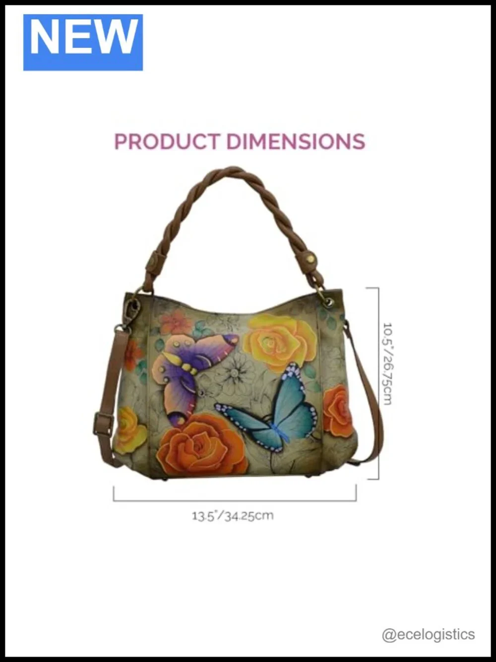Handmade Leather Slim Shoulder Bag Satchel Purse - Floral Artwork